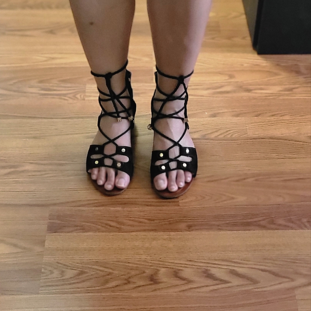 Lace Up Black Wedge Sandal